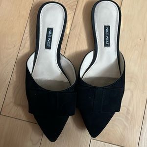 Nine West faux suede mules with gold heel, size 38